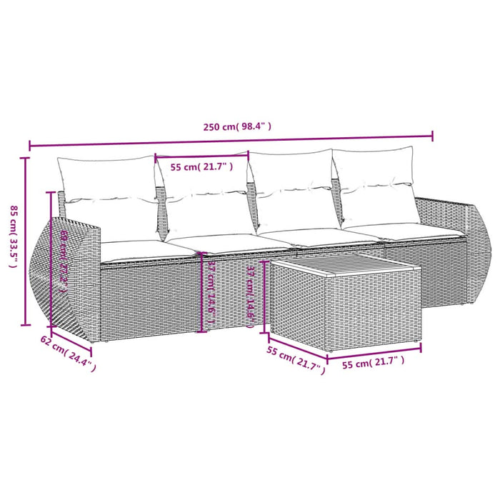 Set mobilier de grădină cu perne, 5 piese, negru, poliratan - WALTI WALTI