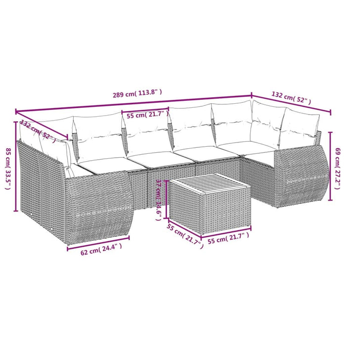 Set mobilier de grădină cu perne, 8 piese, negru, poliratan - WALTI WALTI