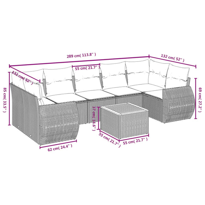 Set mobilier de grădină cu perne, 8 piese, negru, poliratan - WALTI WALTI