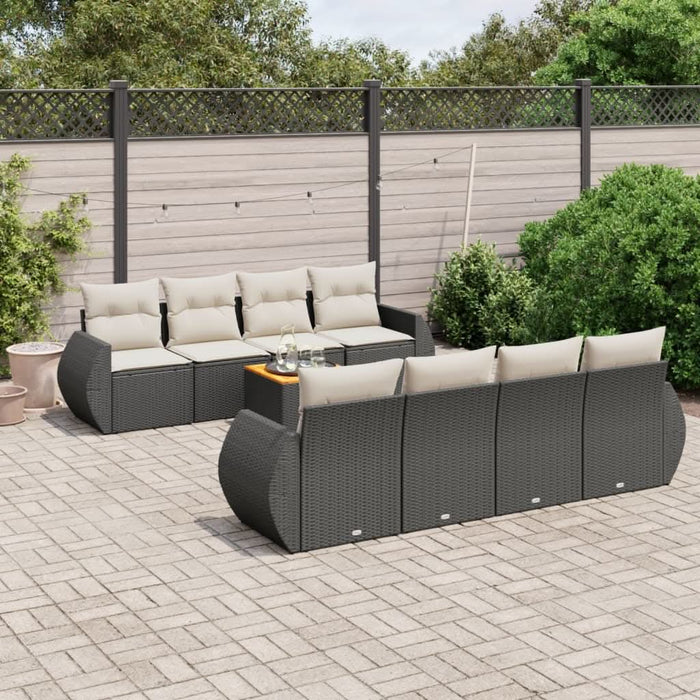 Set mobilier de grădină cu perne, 9 piese, negru, poliratan - WALTI WALTI