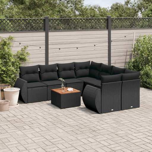 Set mobilier de grădină cu perne, 9 piese, negru, poliratan - WALTI WALTI