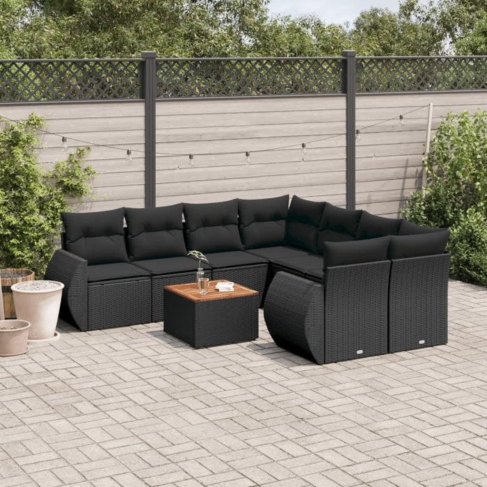 Set mobilier de grădină cu perne, 9 piese, negru, poliratan - WALTI WALTI