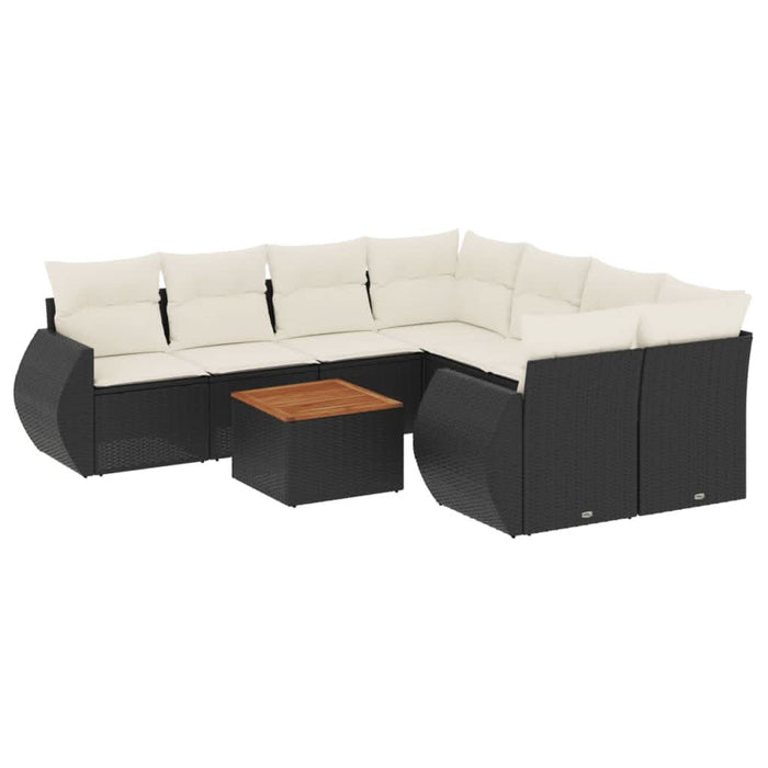 Set mobilier de grădină cu perne, 9 piese, negru, poliratan - WALTI WALTI