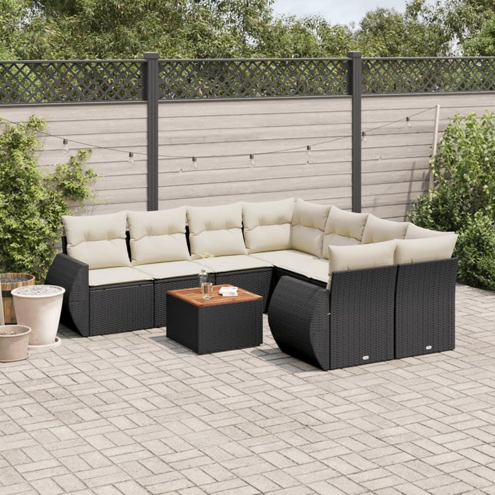 Set mobilier de grădină cu perne, 9 piese, negru, poliratan - WALTI WALTI