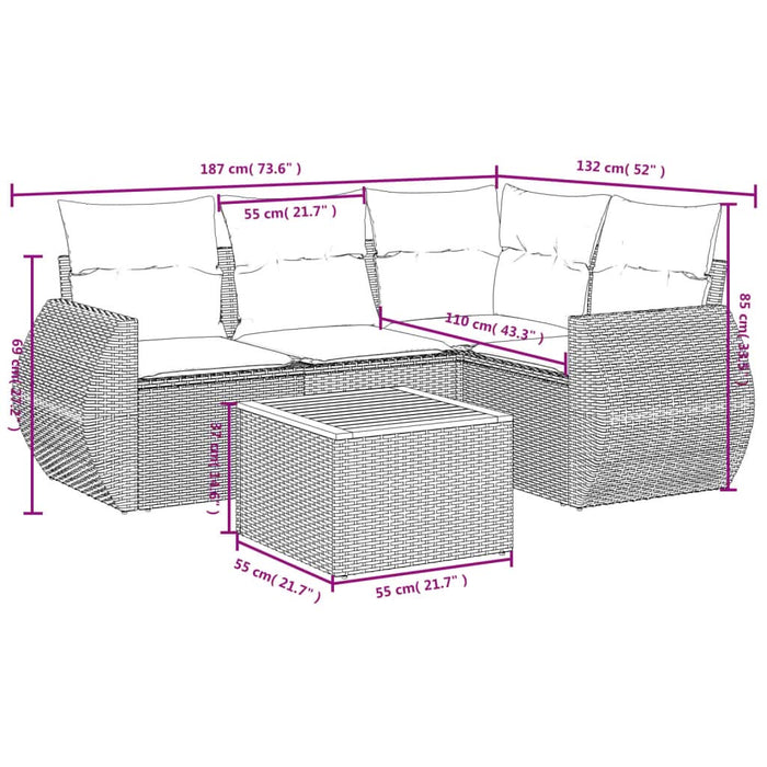 Set mobilier de grădină cu perne, 5 piese, negru, poliratan - WALTI WALTI