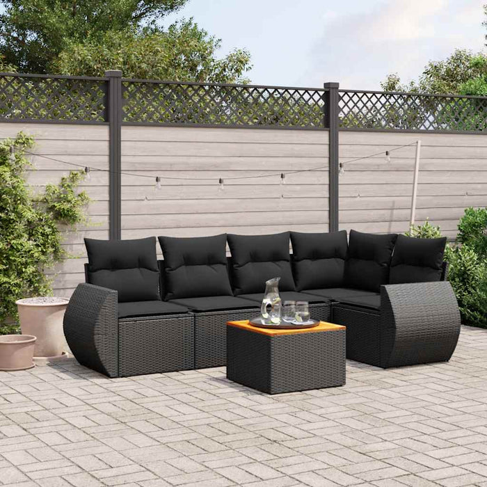 Set mobilier de grădină cu perne, 6 piese, negru, poliratan - WALTI WALTI