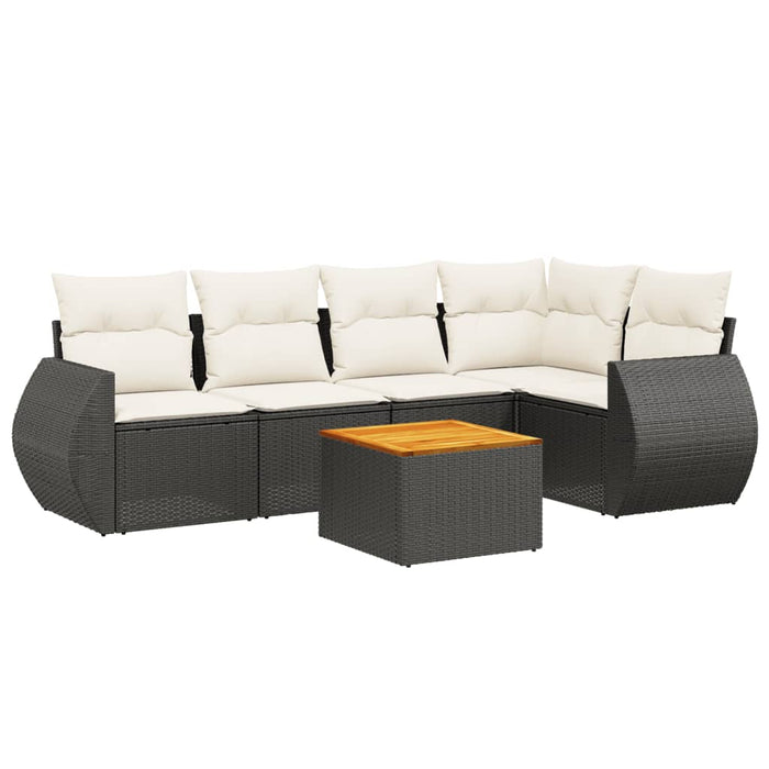 Set mobilier de grădină cu perne, 6 piese, negru, poliratan WALTI