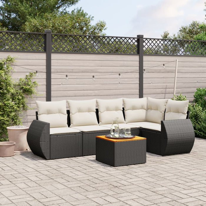 Set mobilier de grădină cu perne, 6 piese, negru, poliratan WALTI