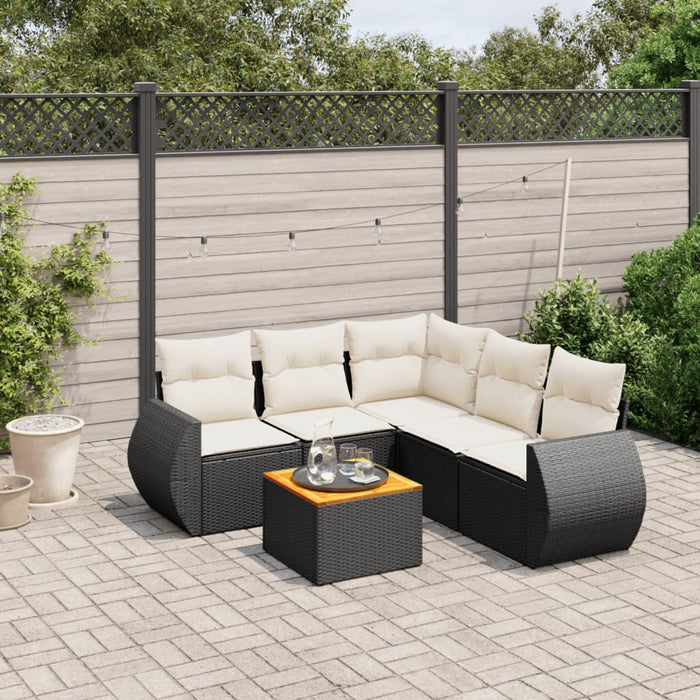 Set mobilier de grădină cu perne, 6 piese, negru, poliratan WALTI