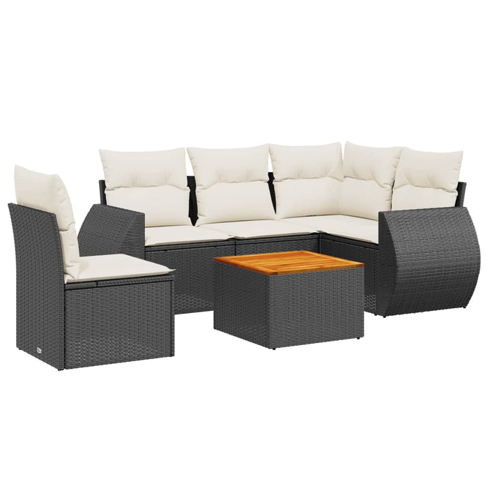 Set mobilier de grădină cu perne, 6 piese, negru, poliratan WALTI