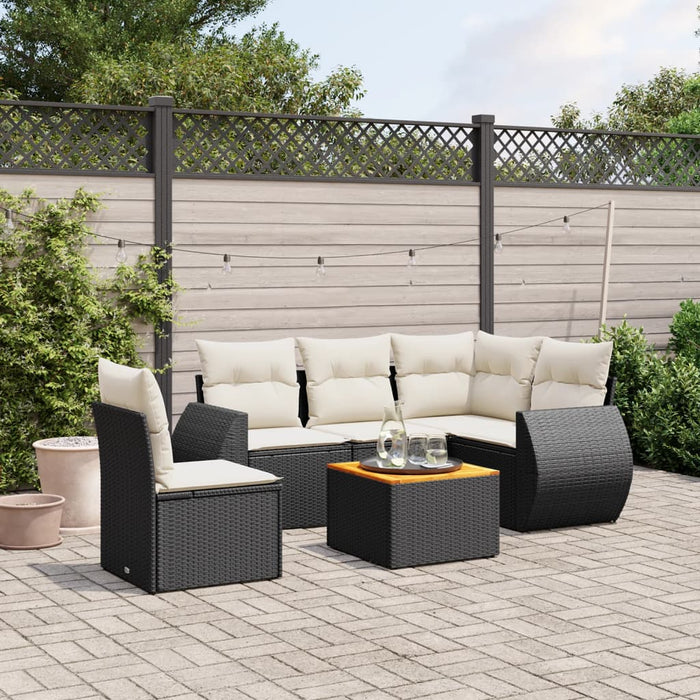 Set mobilier de grădină cu perne, 6 piese, negru, poliratan WALTI