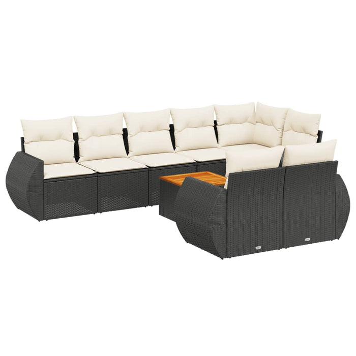 Set mobilier de grădină cu perne, 9 piese, negru, poliratan WALTI