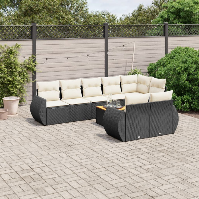 Set mobilier de grădină cu perne, 9 piese, negru, poliratan WALTI