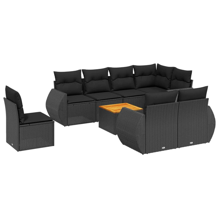 Set mobilier de grădină cu perne, 9 piese, negru, poliratan - WALTI WALTI