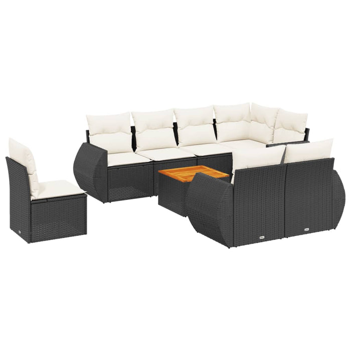 Set mobilier de grădină cu perne, 9 piese, negru, poliratan - WALTI WALTI