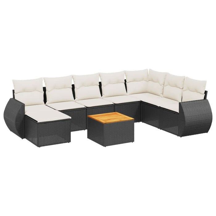 Set mobilier de grădină cu perne, 9 piese, negru, poliratan - WALTI WALTI