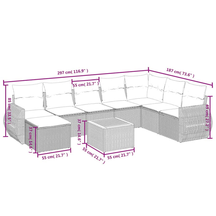 Set mobilier de grădină cu perne, 9 piese, negru, poliratan - WALTI WALTI