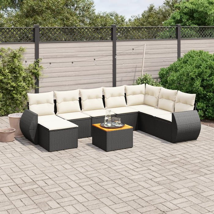 Set mobilier de grădină cu perne, 9 piese, negru, poliratan - WALTI WALTI