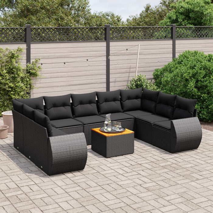 Set canapele de grădină cu perne, 10 piese, negru, poliratan - WALTI WALTI