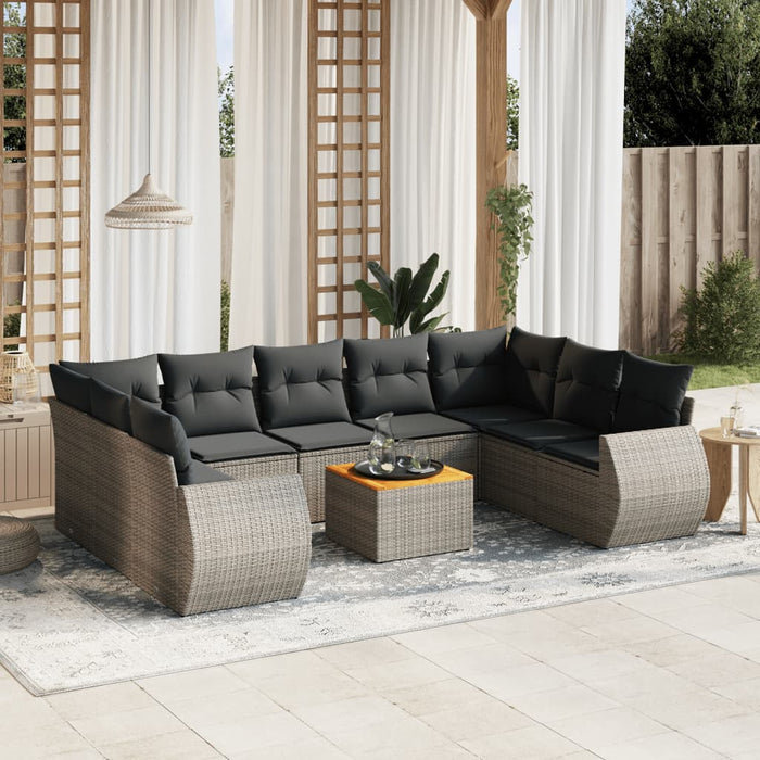 Set mobilier de grădină cu perne, 10 piese, gri, poliratan - WALTI WALTI