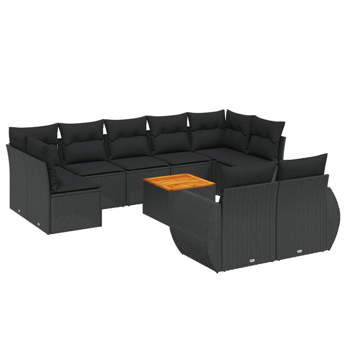 Set canapele de grădină cu perne, 10 piese, negru, poliratan WALTI