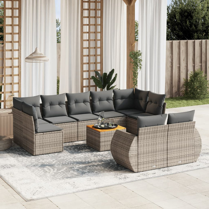 Set mobilier de grădină cu perne, 10 piese, gri, poliratan - WALTI WALTI