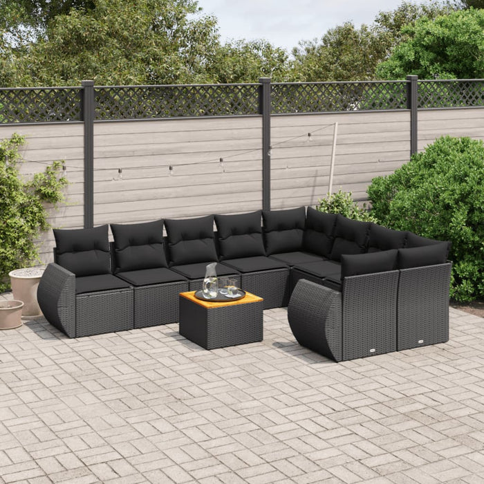 Set canapele de grădină cu perne, 10 piese, negru, poliratan WALTI