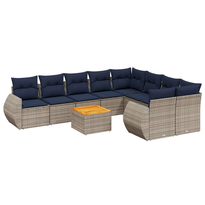 Set canapele de grădină cu 10 piese și perne, gri, poliratan WALTI