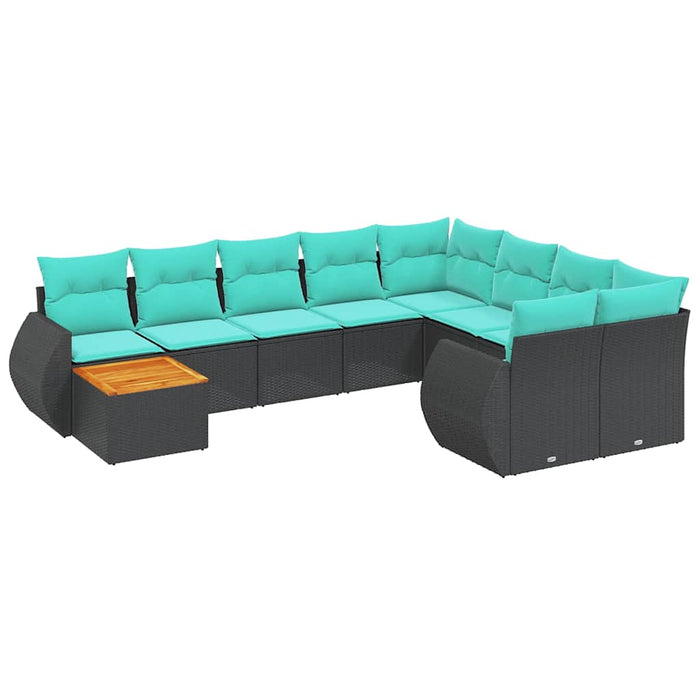 Set canapele de grădină cu 10 piese și perne, poliratan negru WALTI