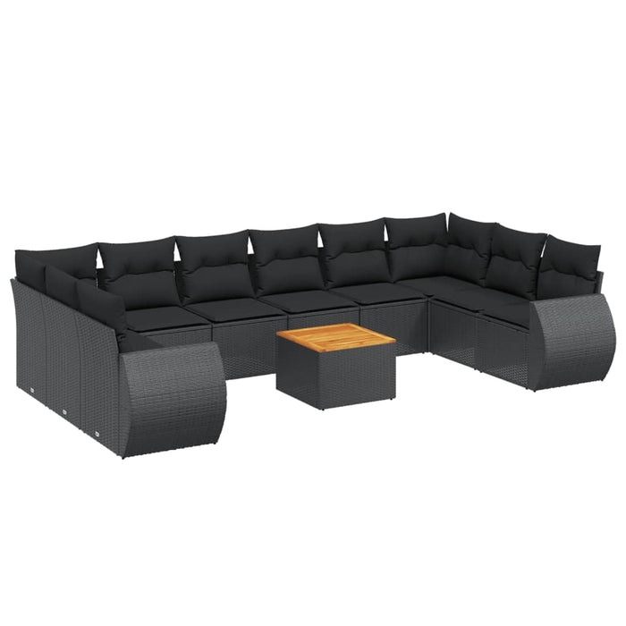 Set canapele de grădină cu perne, 11 piese, negru, poliratan - WALTI WALTI