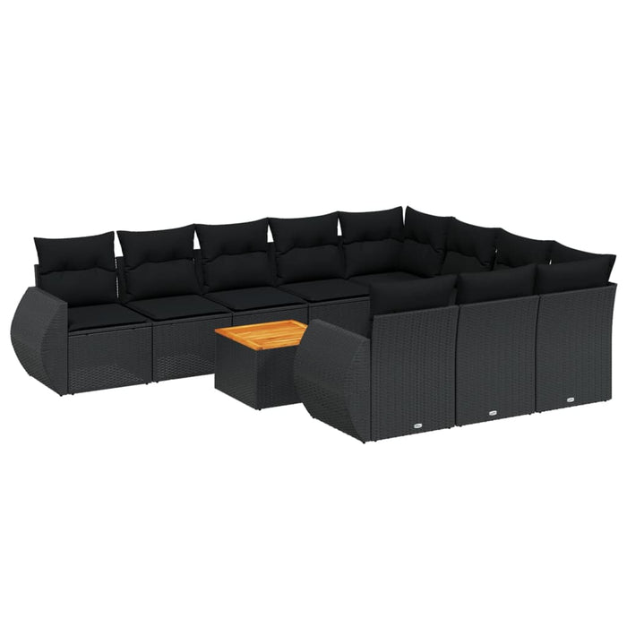 Set canapele de grădină cu perne, 11 piese, negru, poliratan - WALTI WALTI