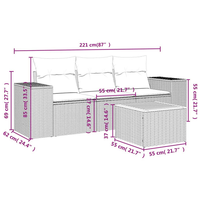 Set mobilier de grădină cu perne, 4 piese, negru, poliratan - WALTI WALTI