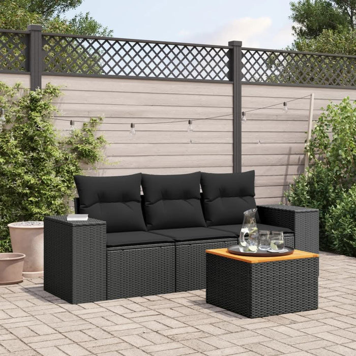 Set mobilier de grădină cu perne, 4 piese, negru, poliratan - WALTI WALTI