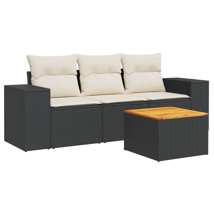 Set mobilier de grădină cu perne, 4 piese, negru, poliratan - WALTI WALTI