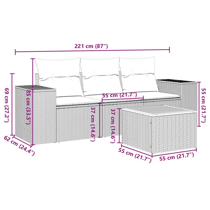 Set mobilier de grădină cu perne, 4 piese, negru, poliratan - WALTI WALTI