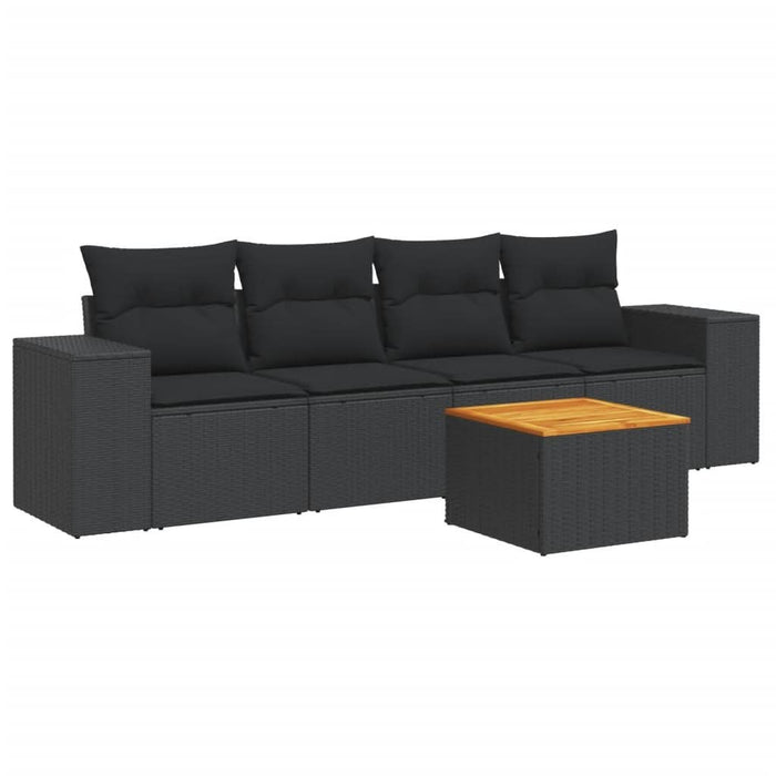 Set mobilier de grădină cu perne, 5 piese, negru, poliratan - WALTI WALTI