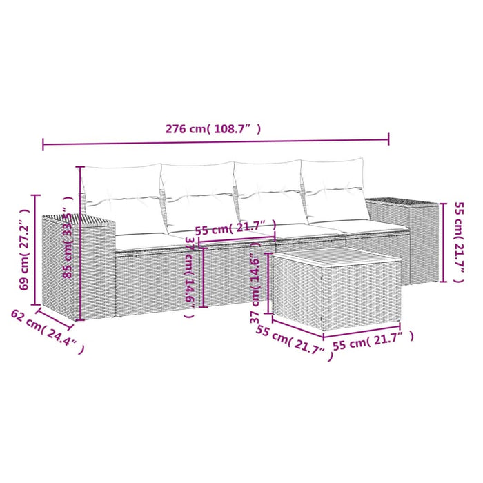 Set mobilier de grădină cu perne, 5 piese, negru, poliratan - WALTI WALTI