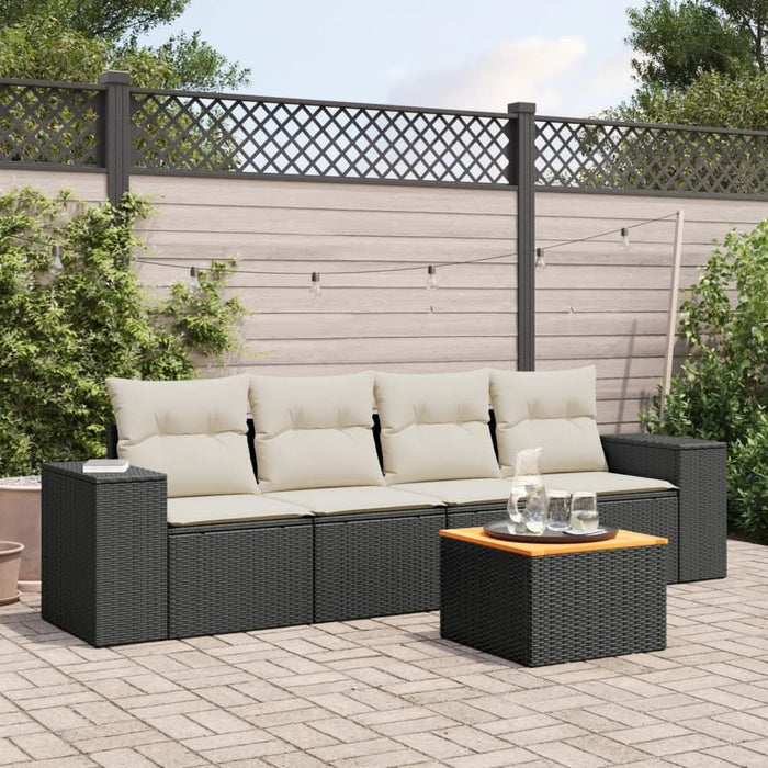 Set mobilier de grădină cu perne, 5 piese, negru, poliratan - WALTI WALTI