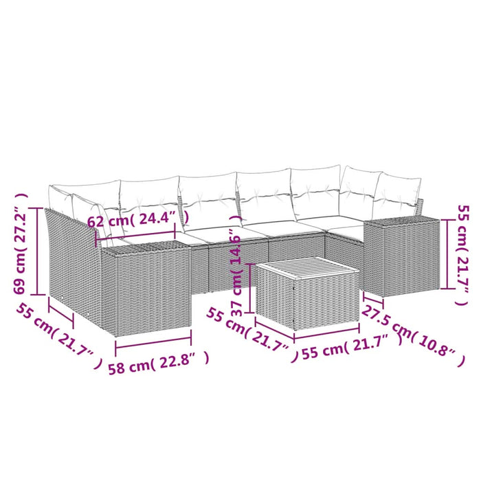Set mobilier de grădină cu perne, 8 piese, negru, poliratan - WALTI WALTI
