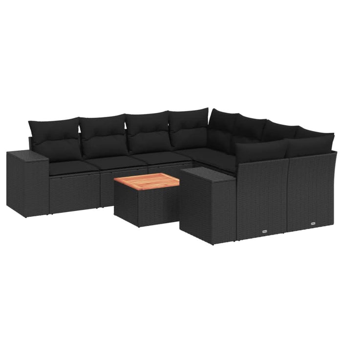 Set mobilier de grădină cu perne, 9 piese, negru, poliratan - WALTI WALTI
