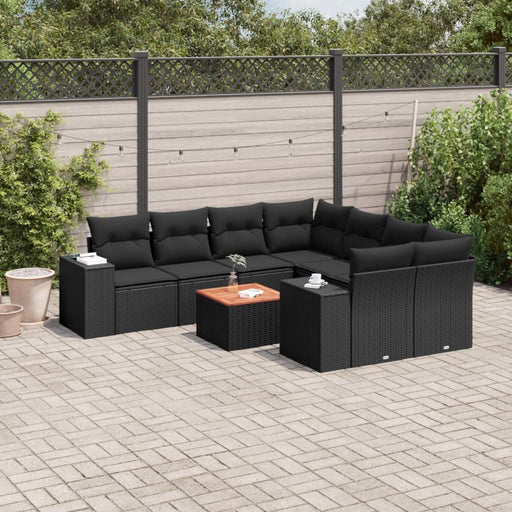 Set mobilier de grădină cu perne, 9 piese, negru, poliratan - WALTI WALTI