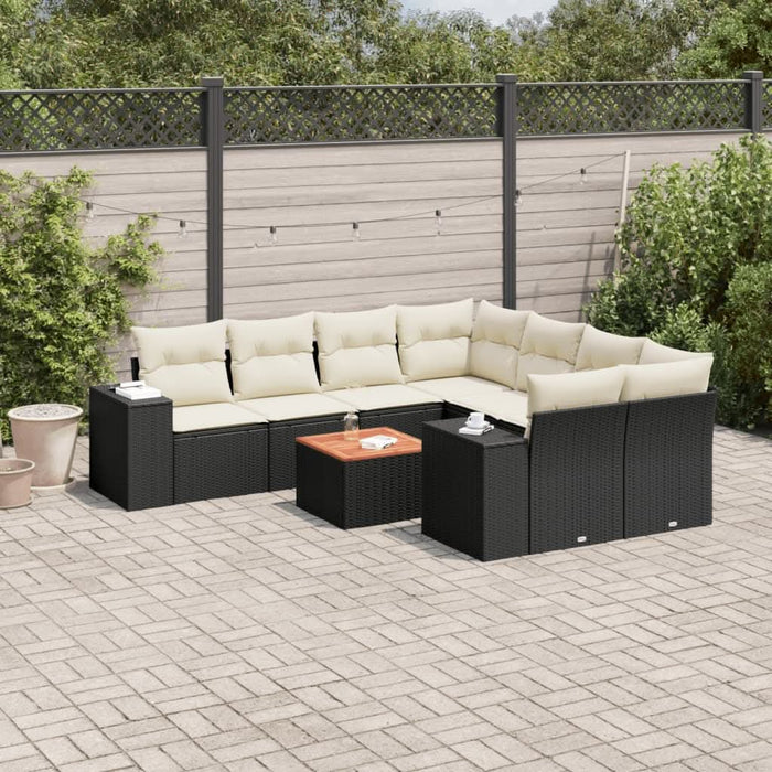 Set mobilier de grădină cu perne, 9 piese, negru, poliratan - WALTI WALTI