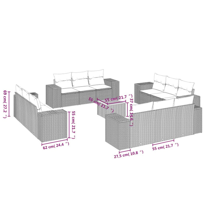 Set mobilier de grădină cu perne, 13 piese, negru, poliratan - WALTI WALTI