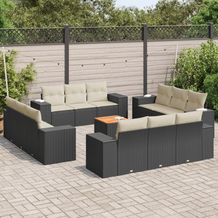 Set mobilier de grădină cu perne, 13 piese, negru, poliratan - WALTI WALTI