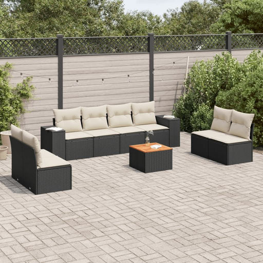 Set mobilier de grădină cu perne, 9 piese, negru, poliratan - WALTI WALTI