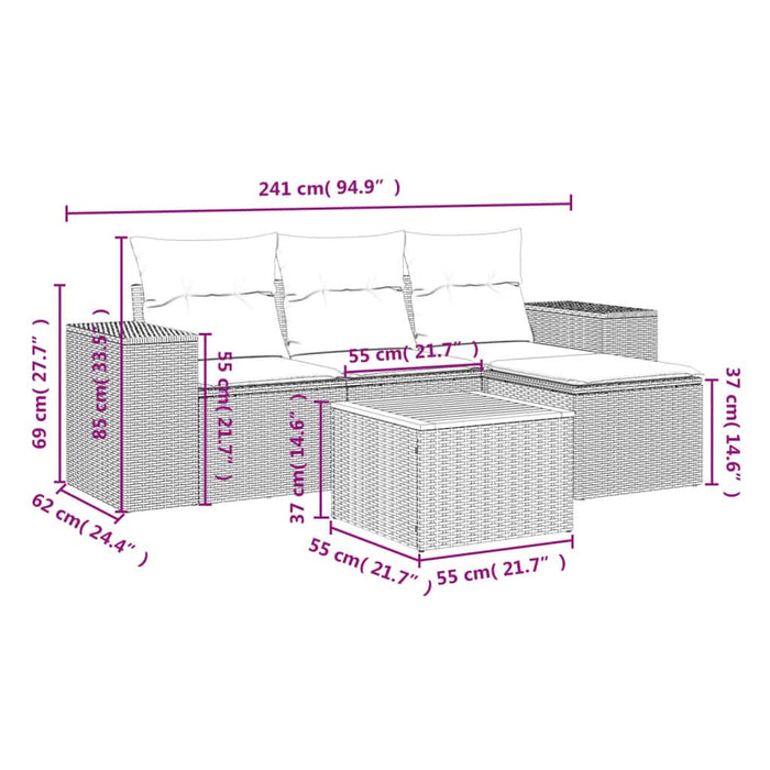 Set mobilier de grădină cu perne, 5 piese, negru, poliratan - WALTI WALTI