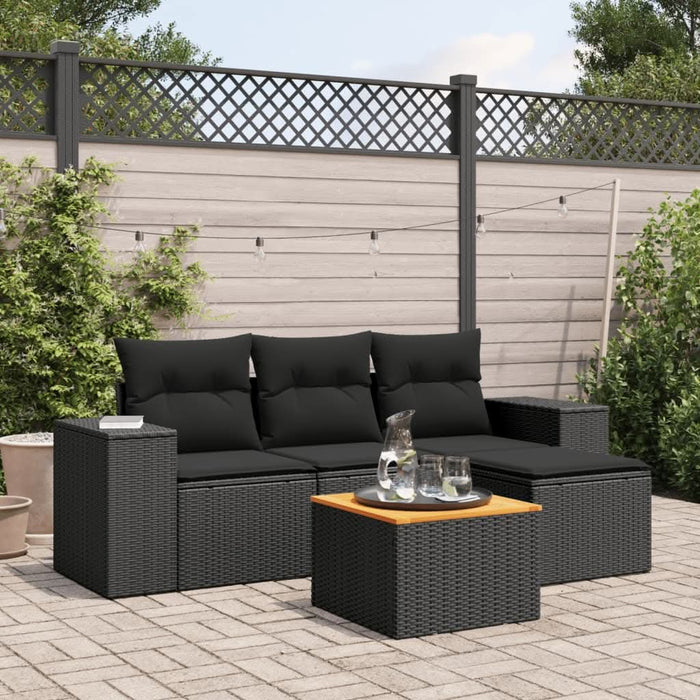 Set mobilier de grădină cu perne, 5 piese, negru, poliratan - WALTI WALTI