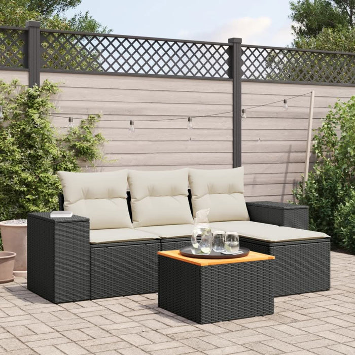 Set mobilier de grădină cu perne, 5 piese, negru, poliratan - WALTI WALTI