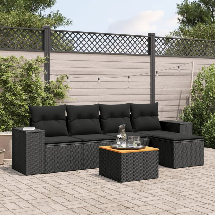 Set mobilier de grădină cu perne, 6 piese, negru, poliratan - WALTI WALTI