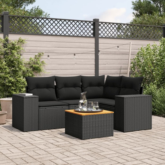 Set mobilier de grădină cu perne, 5 piese, negru, poliratan - WALTI WALTI